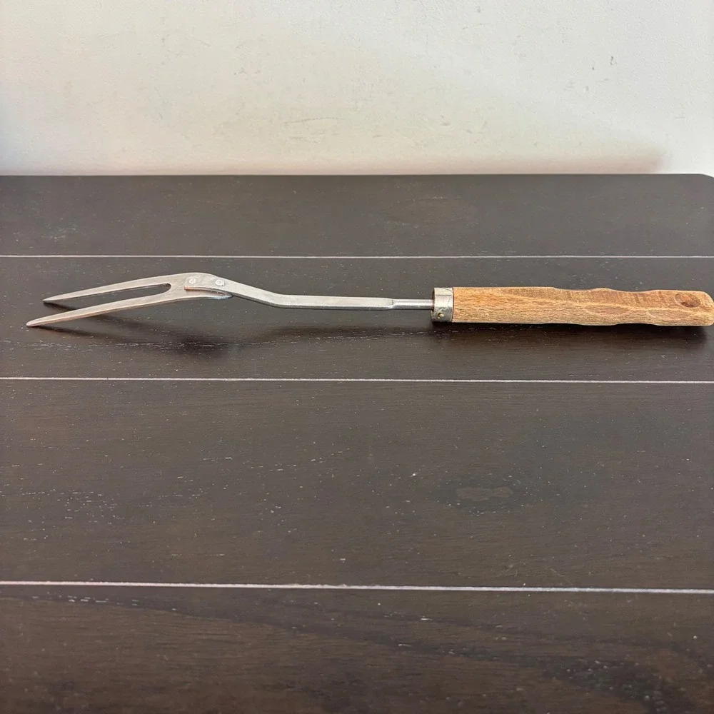 Vintage | Stainless Steel Meat Carving Fork | Wood Handle | Japan 14.5